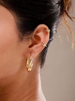 Voylla - Trendy Golden Luxe Hoop and Ear Cuff Earrings Combo (Pack of 3)
