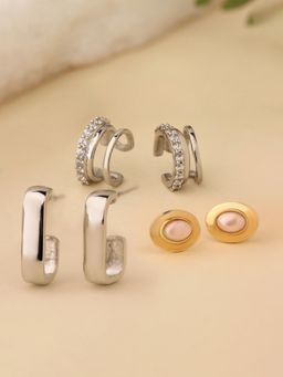 Voylla - Pearl Glow Dual Tone Combo Earrings (Pack of 3)