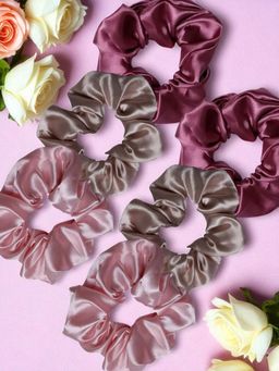 Fabula - Satin Silk Scrunchy Rubber Band Hair Tie Ponytail Holder (Pack of 6)