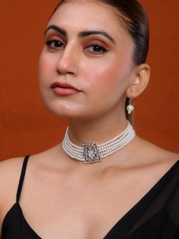 Silvermerc Designs - Traditional Multi Layer American Diamond and Pearl Jewellery Set