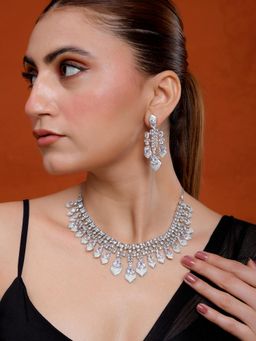 Silvermerc Designs - Silver Plated Bridal American Diamond Jewellery Set for Women