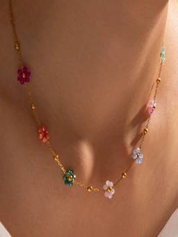 AQUASTREET - Multi-Color Bead Layer Charm Necklace Anti-Tarnish Waterproof 18K Gold Plated