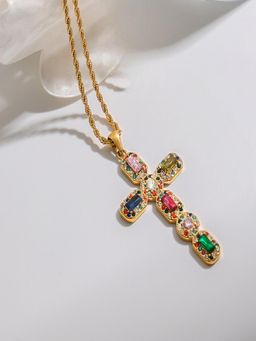 AQUASTREET - Zircon Cross Necklace Anti-Tarnish Waterproof 18K Gold Plated