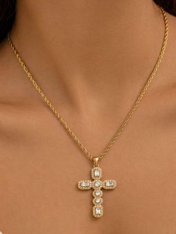 AQUASTREET - Zircon Cross Necklace Anti-Tarnish Waterproof 18K Gold Plated for Women