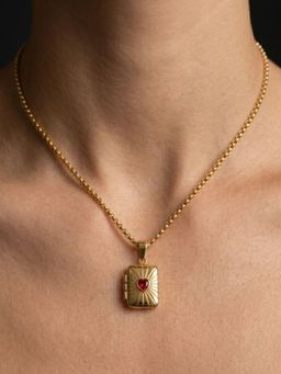 AQUASTREET - Photo Locket Pendant Necklace Anti-Tarnish Waterproof 18K Red Plated