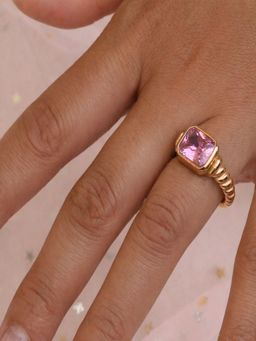 AQUASTREET - Pink Zircon Rings Statement Anti-Tarnish Waterproof 18K Gold Plated