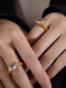 AQUASTREET - White Zircon Rings Statement Anti-Tarnish Waterproof 18K Gold Plated