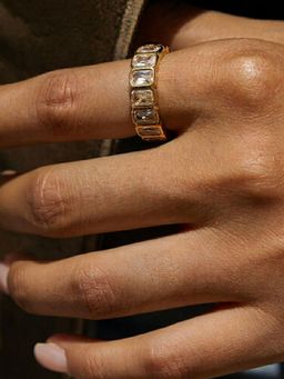 AQUASTREET - Baguette Zircon Band Ring Anti-Tarnish Waterproof 18K Gold Plated