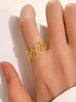 AQUASTREET - Heart Statement Adjustable Ring Anti-Tarnish Waterproof 18K Gold Plated
