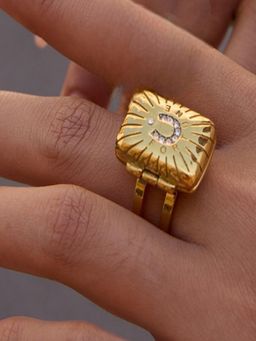AQUASTREET - Photo Locket Statement Ring Anti-Tarnish Waterproof 18K Gold Plated