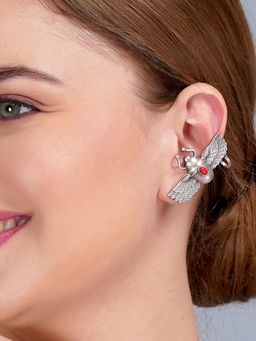 Dulcett - Oxidized Silver-Toned Winged Scarab Beetle Ear Cuffs Earrings Pack of 2