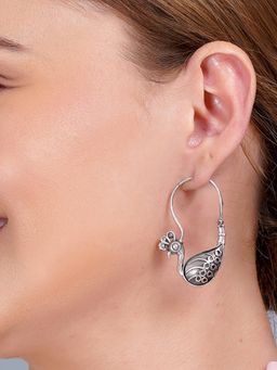 Dulcett - Oxidized Silver-Toned Delicate Peacock Motif Hoop Earrings