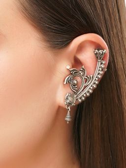 Dulcett - Floral Shape Silver Ear Cuffs Earrings Pack of 2