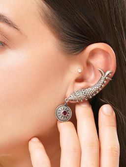Dulcett - Fish Shape Oxidised Silver Tone Ear Cuffs Earrings Pack of 2