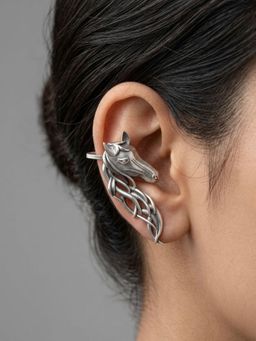 Dulcett - Oxidized Silver-Toned Majestic Stallion Statement Ear Cuffs Earrings Pack of 2