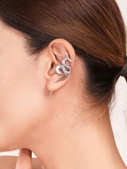 Dulcett - Snake Shape Silver Oxidised Ear Cuff Earrings