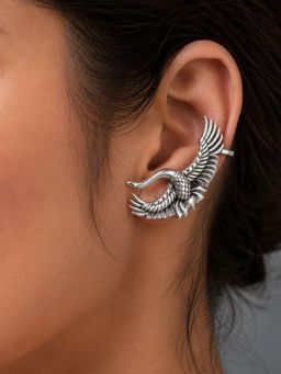 Dulcett - Oxidized Silver-Toned Crane Statement Ear Cuffs Earrings Pack of 2