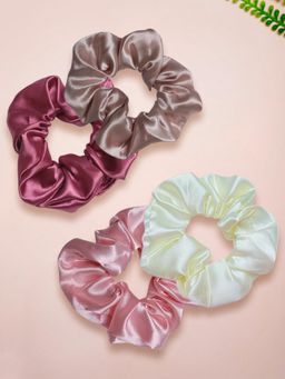 Fabula - Multi-Color Satin Silk Scrunchy Rubber Band Ponytail Holder (Pack of 4)