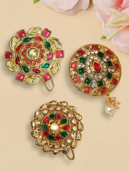 Fabula - Multi-Color Stones Hair Bun Pin - Juda Pin For Women (Pack of 3)