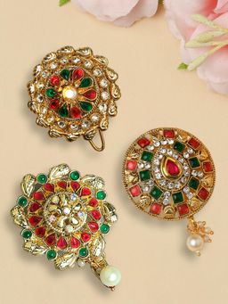 Fabula - Multi-Color Stones Hair Bun Pin - Juda Pin For Women (Pack of 3)