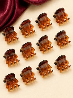 Fabula - Brown Small Hair Claw - For Women and Girls Stylish Latest (Pack of 12)