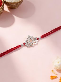 Ornate Jewels - 925 Silver Floral Cutout Lotus Thread Rakhi With Roli Chawal