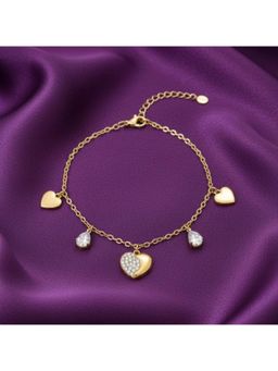 RACHIVA - 18K Gold Plated Dangling Heart and CZ Anklet for Women