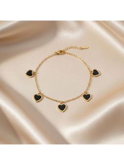 RACHIVA - 18K Gold Plated Black Heart Enamel Anklet for Women