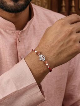 Ornate Jewels - 925 Silver Trishul Rudraksha and Pearl Thread Rakhi With Roli Chawal