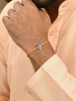 Ornate Jewels - 925 Silver Red Garent Shree Ram Emblem Thread Rakhi With Roli Chawal