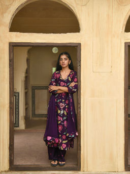 Taro India - Orchid Purple Kurta with Pant and Dupatta (Set of 3)