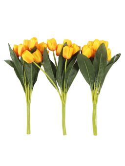 Fourwalls - Artificial Beautiful Tulip Flower Bunches (38 cm Tall, 9 Heads, Set of 3, Yellow)