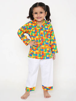 Little Clothings - Girls Multi-Color Printed Full Sleeves Shirt with Pyjama (Set of 2)