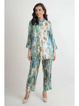 Zolo Label - Floral Print Blue Collar Patterned Co-Ord (Set of 2)