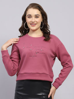 Monte Carlo - Women's Embellished/Sequined Pink Round Neck Sweatshirt