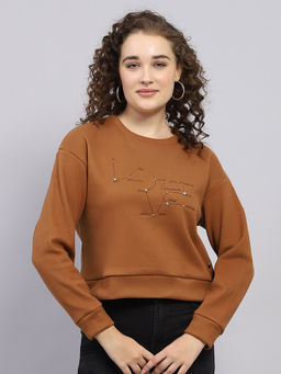 Monte Carlo - Women's Embellished/Sequined Brown Round Neck Sweatshirt