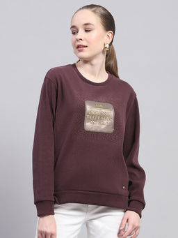 Monte Carlo - Women's Embellished/Sequined Wine Round Neck Sweatshirt