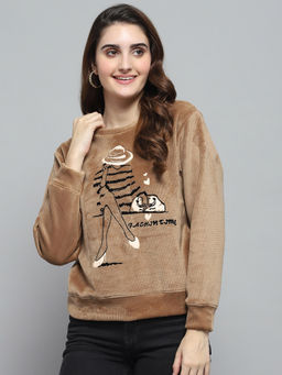 Monte Carlo - Women's Printed Khaki Round Neck Sweatshirt