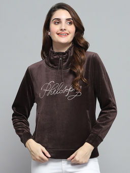 Monte Carlo - Women's Printed Brown High Neck Sweatshirt