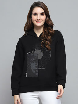 Monte Carlo - Women's Printed Black Hooded Neck Hoodie