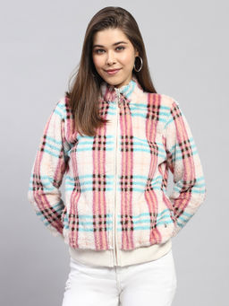Monte Carlo - Women's Checks Pink High Neck Sweatshirt