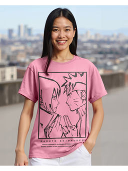 Bewakoof - Women's Prism Pink Naruto Sasuke Graphic Printed Boyfriend T-shirt