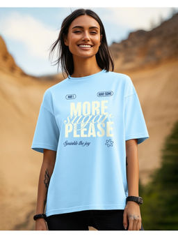Bewakoof - Women's Sky Blue Sugar Please Typography Oversized T-shirt