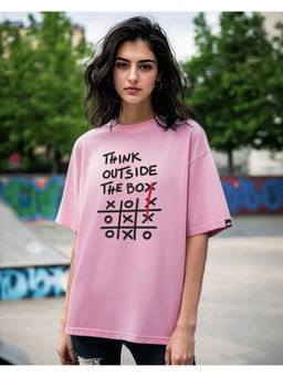 Bewakoof - Women's Prism Pink Think Outside Typography Oversized T-shirt