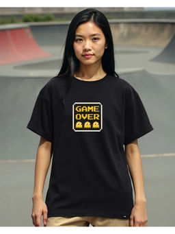 Bewakoof - Women's Jet Black Game Over Graphic Printed Boyfriend T-shirt