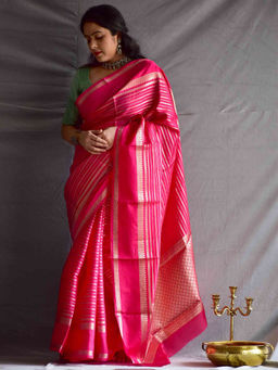 Sundarii - Mrig Nayan Chanderi Stripes Woven Saree with Unstitched Blouse