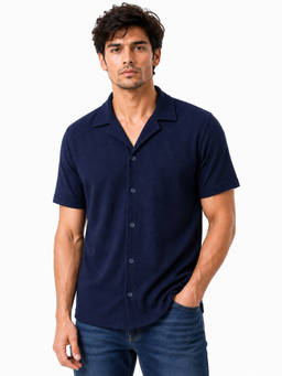 PANIT - Navy Blue Solid/Plain Collar Neck Shirt