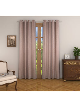 HomeTown - Fiesta Jacquard Dim Out Door Curtains 7 Feet in Beige Colour (Set of 2)
