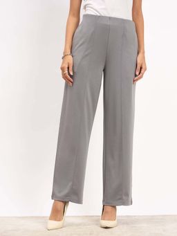 SALT Attire - Fanny Women Grey Solid Mid Rise Trousers