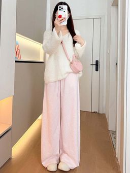 Outzidr - Pink High Waist Wide Leg Pant